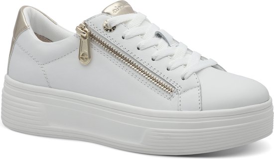 witte sneakers, platformschoen, zilverzak, ronde zool, platte zool