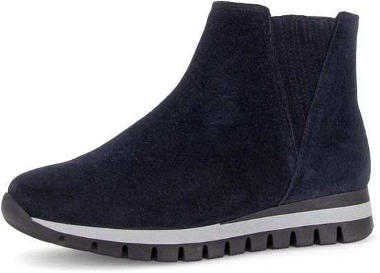 ankle boot, suede, slip-on, navy, lug sole