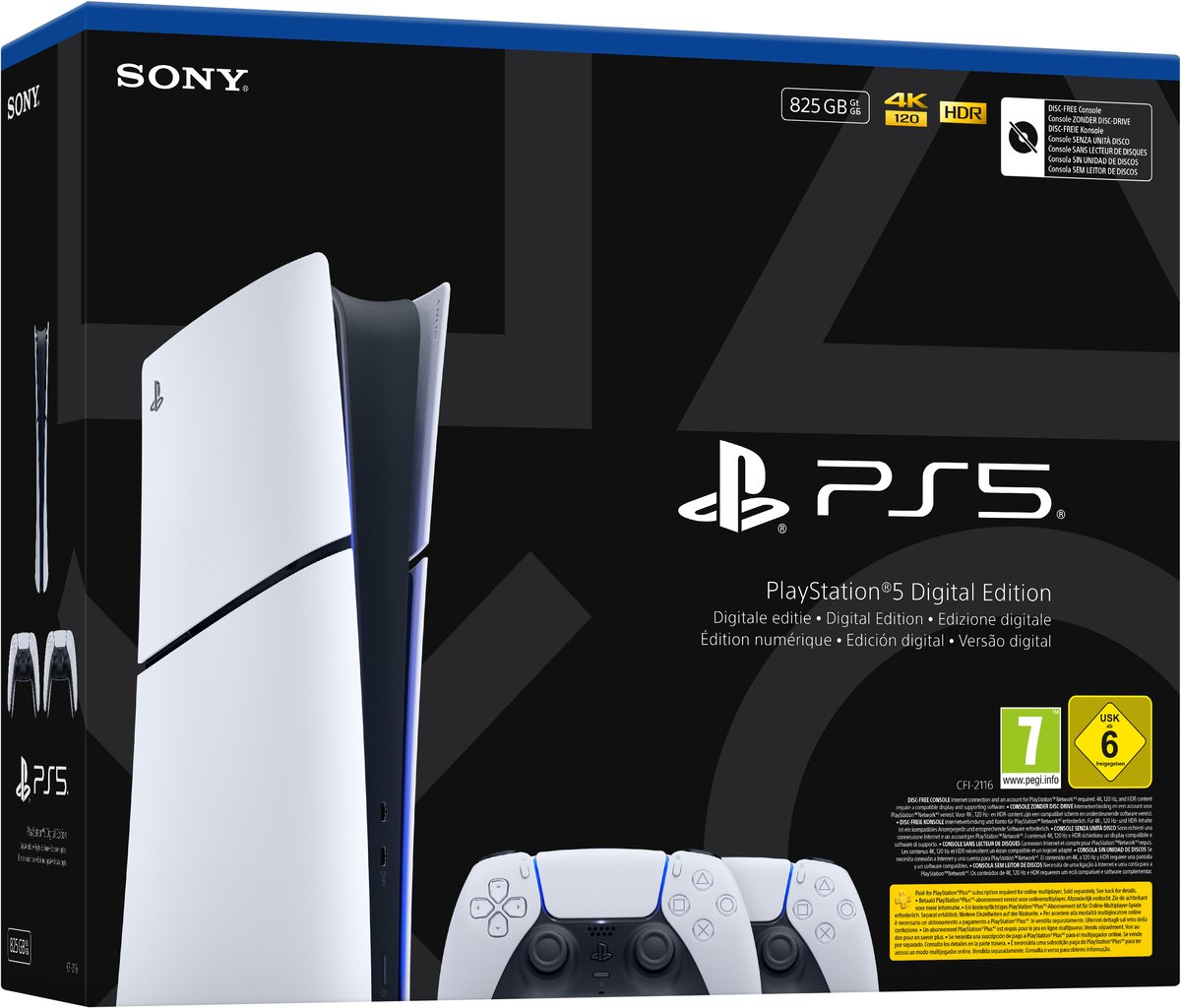 PlayStation 5 Digital Edition - Slim - 825GB Bundel met 2 Dualsense Draadloze Controllers