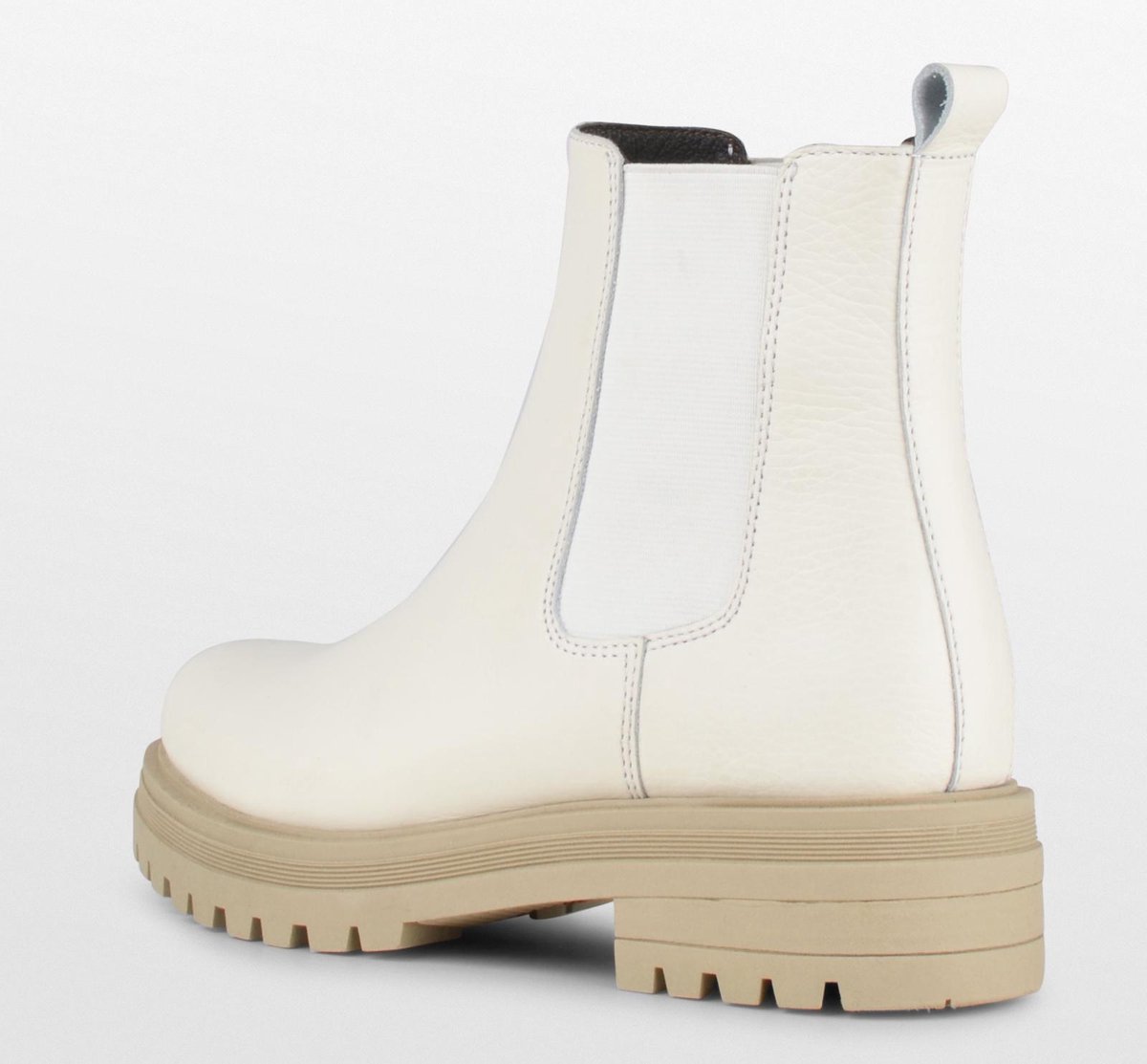 PS Poelman Mink Dames Leren Chelsea Korte EnkelLaarzen - 40 -  met Beige Zool en Elastiek - Crème Wi