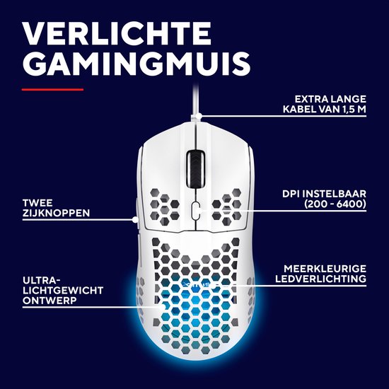 Trust GXT929W Helox - Gaming Muis - Ultra licht - RGB verlichting - 6400 DPI - Bedraad - Zwart