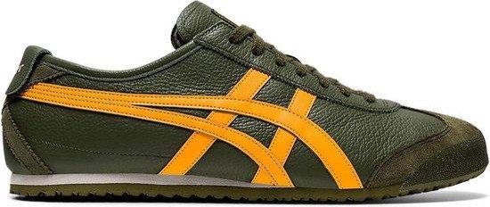 sneaker, olive, oranje, leder, sportschoen