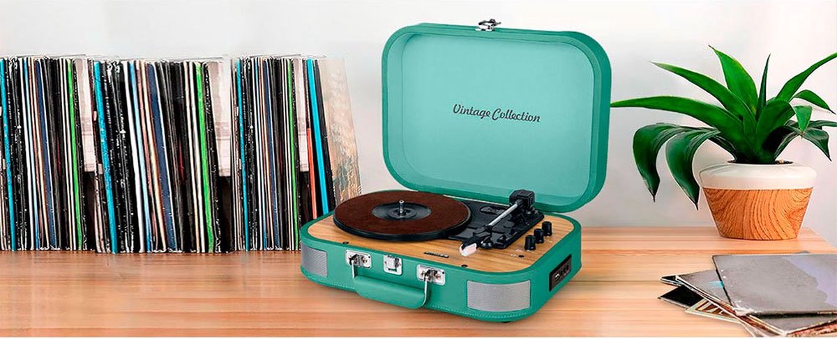 Muse MT-201WG - Bluetooth kofferplatenspeler met encoding-functie mintgroen