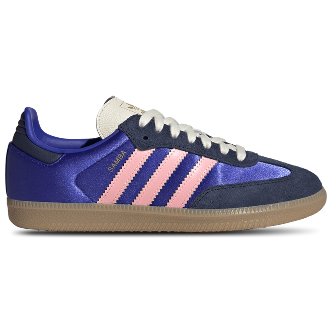 sneaker, canvas, blauw, roze strepen, gumzool