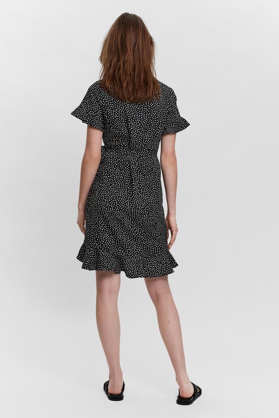 VERO MODA - Maat XS -  VMHENNA 2/4 WRAP FRILL DRESS NOOS - Bla - Dames