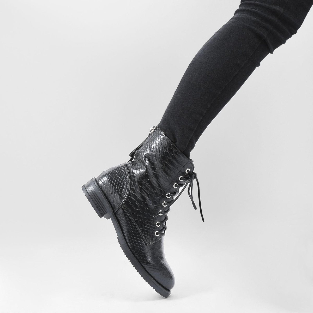 PS Poelman Dames - Maat 38 -YARI PU Imitatieleren Slangenprint Veter Laarzen Boots met Ritsstluiting