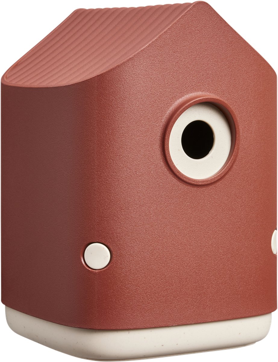 pencil sharpener, rood, plastic, ronde opening, witte basis