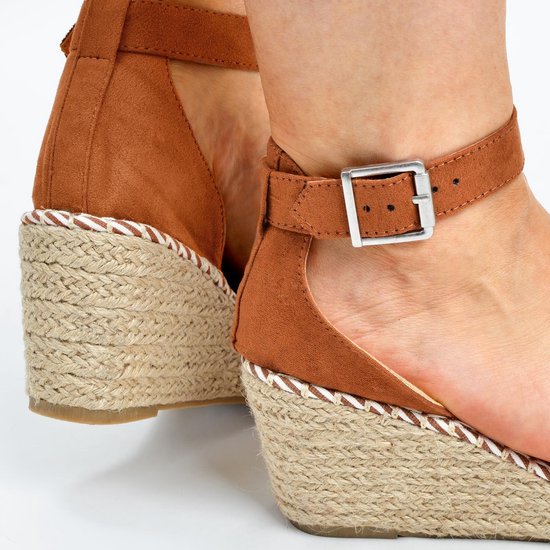 PS Poelman - 41 - Espadrilles met Sleehak - Enid - Cognac Bruin
