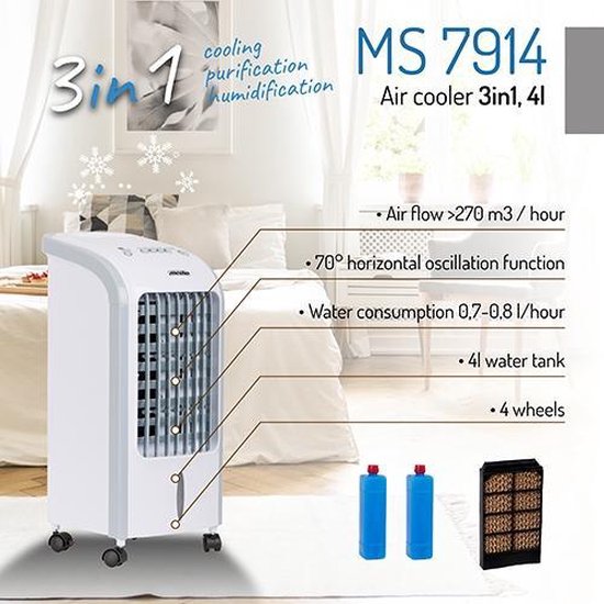 d643-4a72-442e-8c81-f7b72eb986c9 Mesko MS 7914 - Aircooler 3 in 1 - 4 liter - koelen - zuiveren - bevochtigen