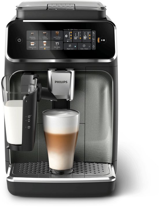 Philips 3300 Series - Espressomachine - 5 Warme & Koude Dranken - LatteGo Melksysteem - 40% Stiller - AquaClean Filter - Volautomatisch - Zwart & Zilver - Koffiemachine met bonen - EP3349/70