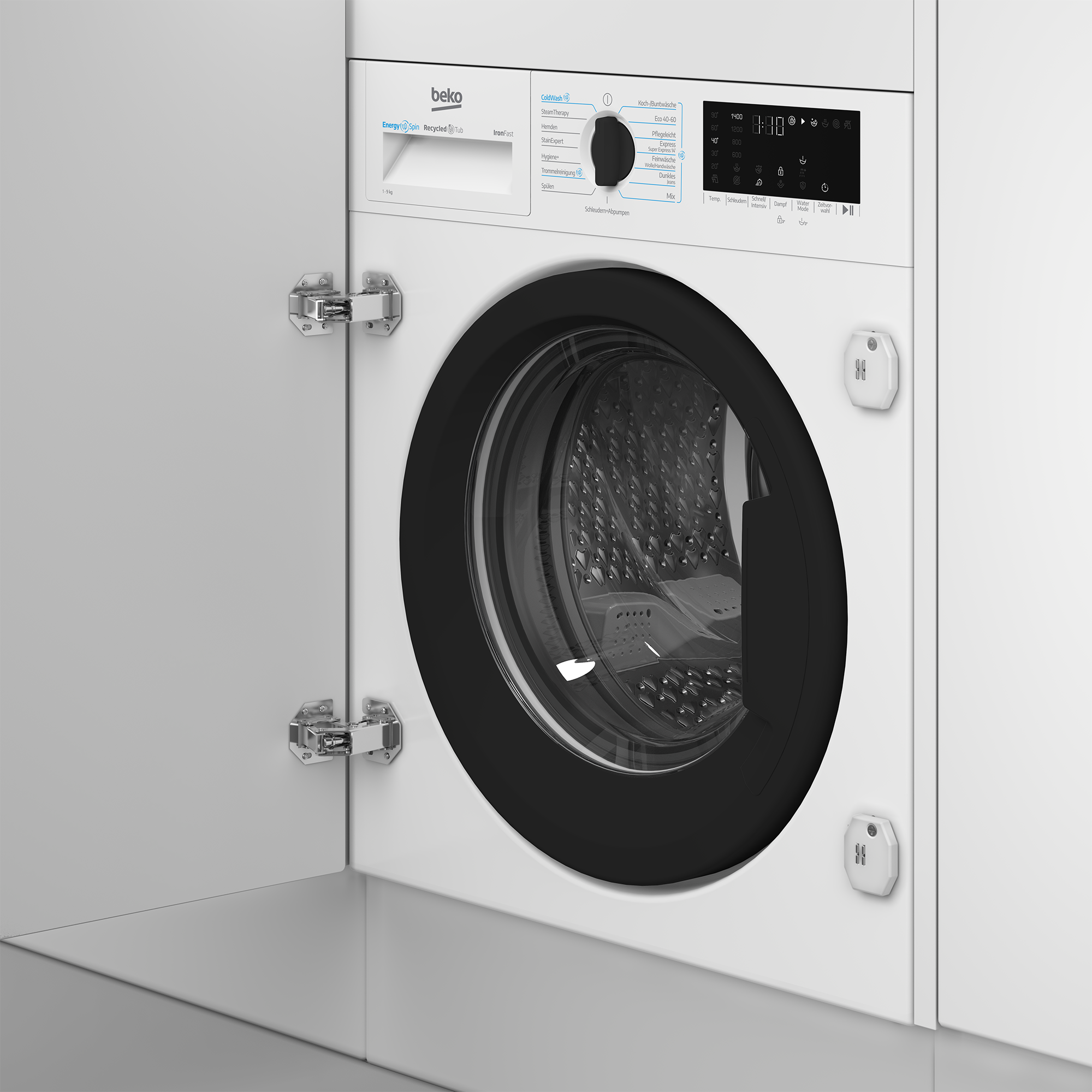 wasmachine, voorlader, deur met glas, inbouw stijl, glasrand