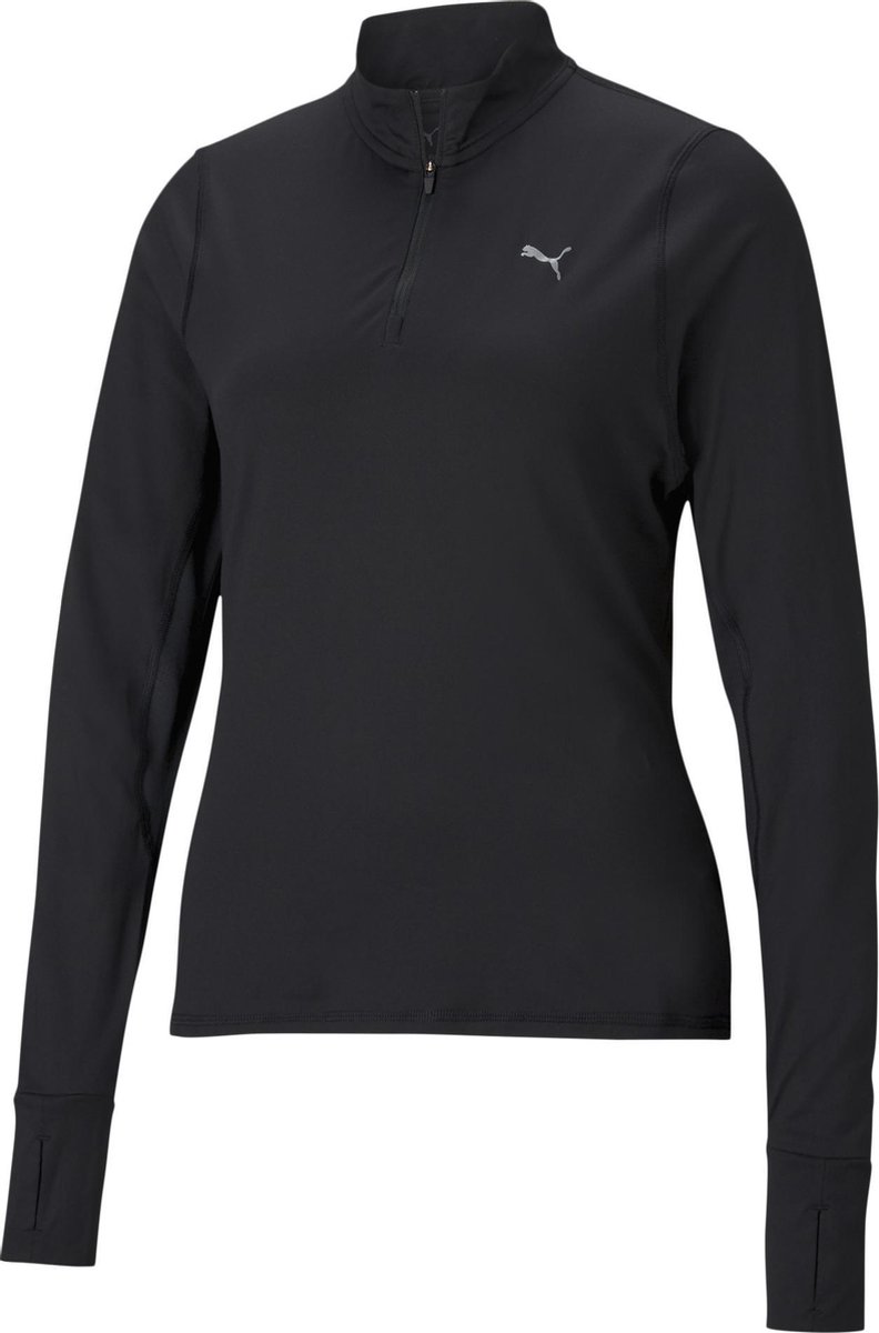 fleece top, longsleeve, quarter-zip, black, puma logo