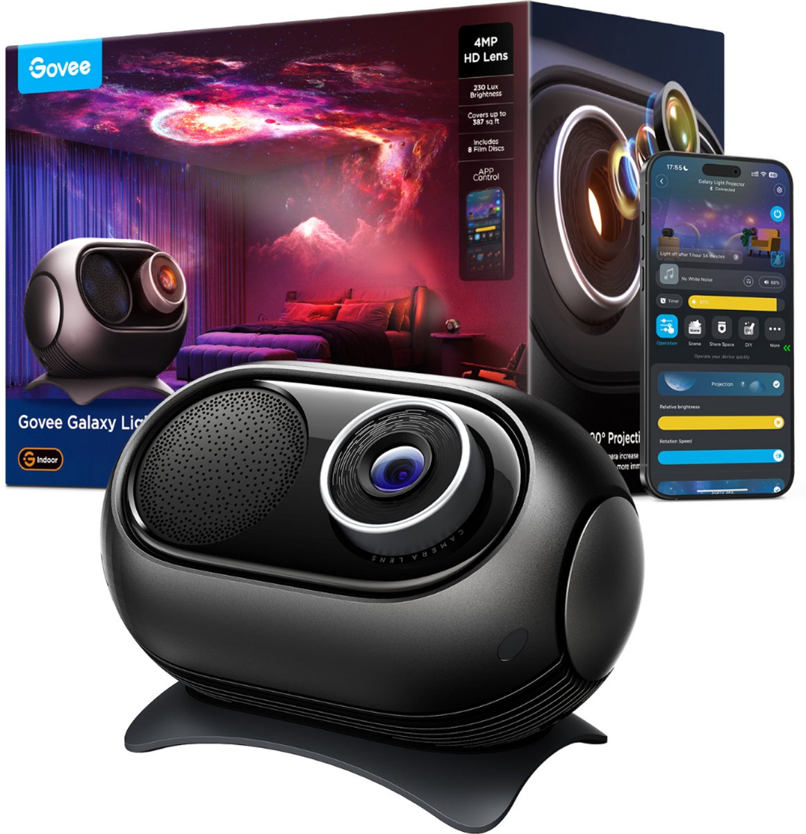 projector, camera, speaker, lamp, box