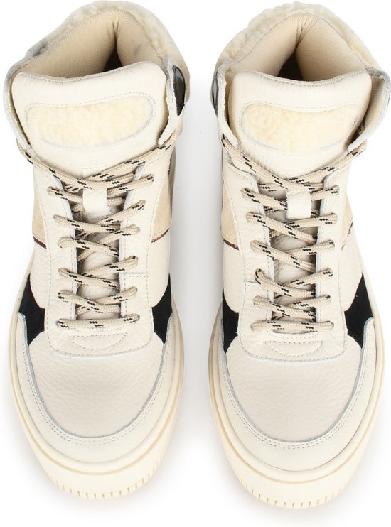 sneakers, boots, hoge-schoenen, veters, crème/ivoor