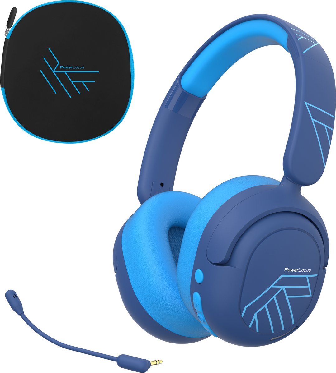 koptelefoon, over-ear, gaming headset, blauw, draadloze hoofdband