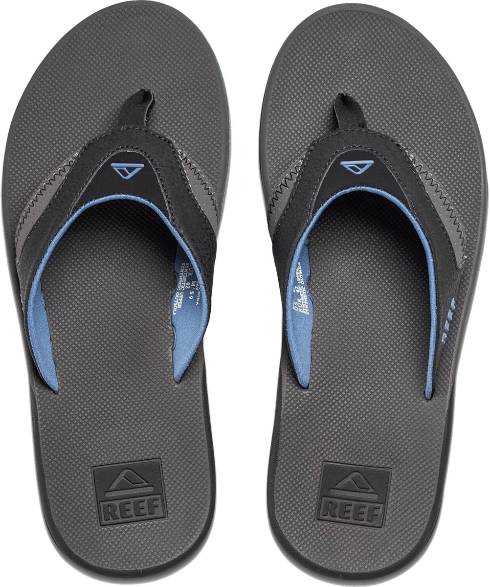 slipons, flip-flops, thong sandals, rubber, grijze/black with blue lining