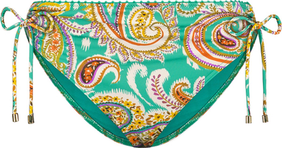 bikini bottom, swimwear, paisley pattern, turquoise, tie sides