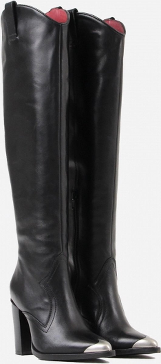 laarzen, knielaarzen, lederen, zwart, hak