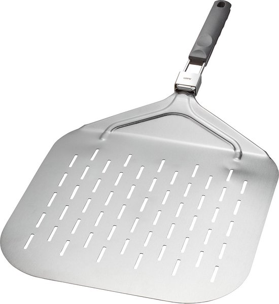 Pizzaschep, Geperforeerd, Met inklapbare handgreep, Hoogwaardig RVS, 63.5 x 32 cm, Geschikt voor BBQ