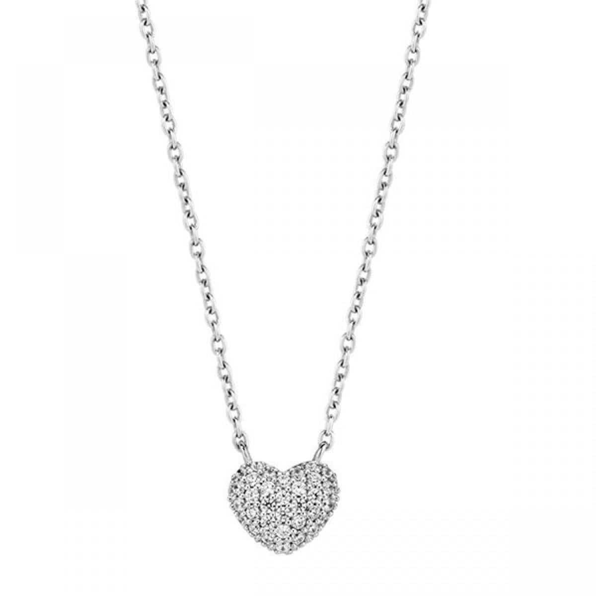 ketting, hanger, hartvorm, zilver, diamantjes