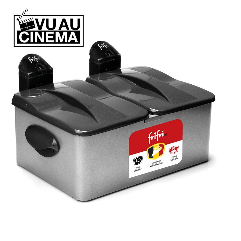 FriFri Dubbele Friteuse 2 x 3,5 L - metalen mantel - 2x 3500 W (grijs) + DuoFil deksel