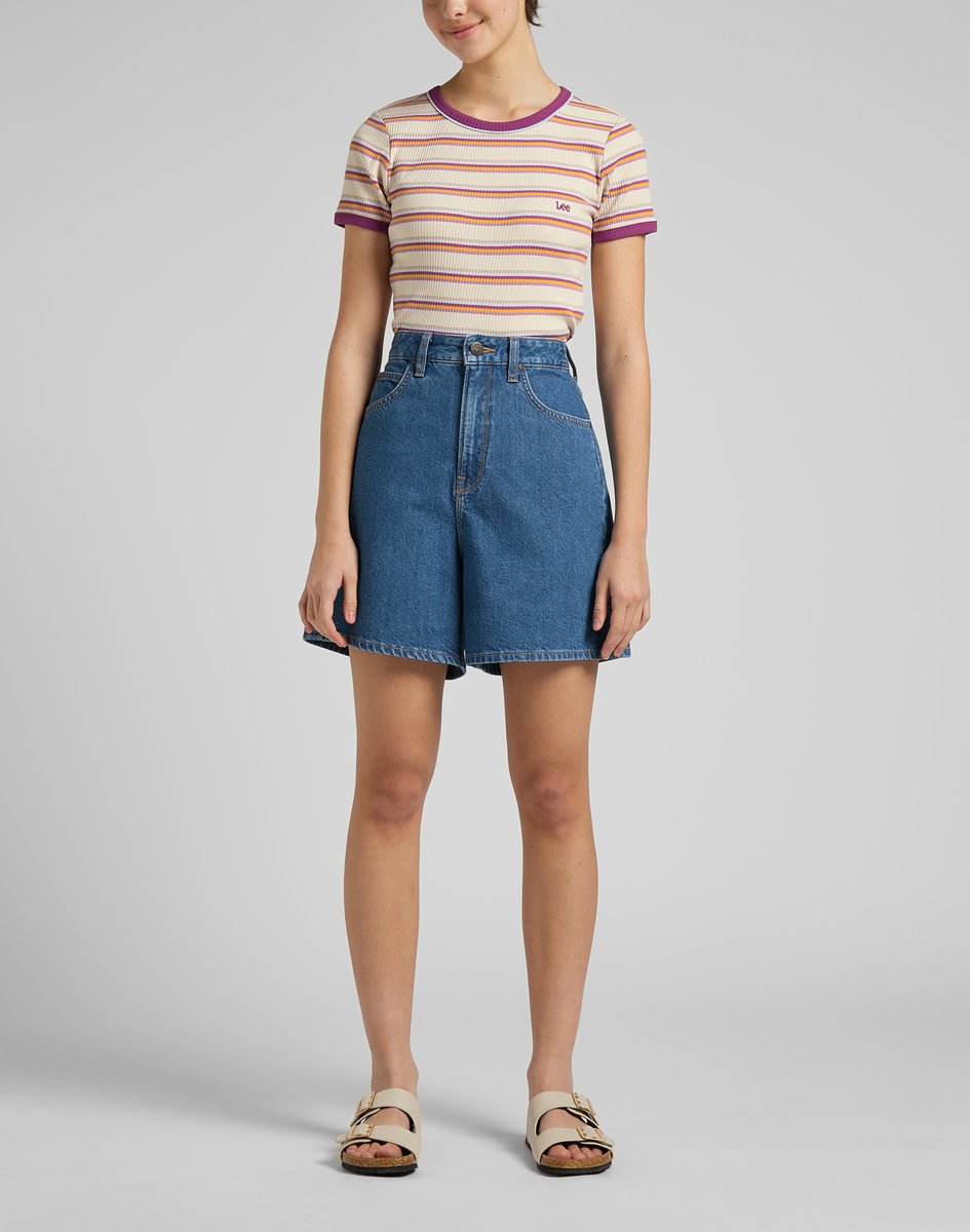 Lee Dames Stripe Tee shirt - Maat L - Golden Beam Gemengde Kleuren