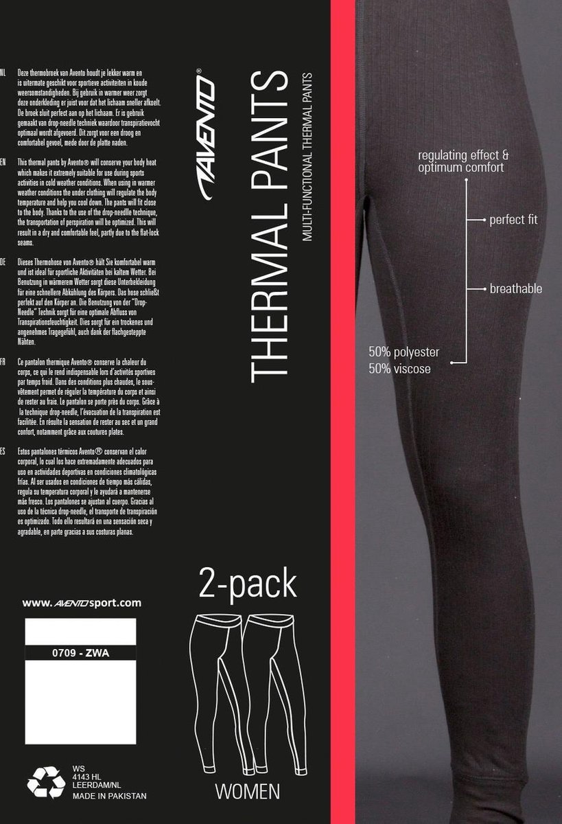 Avento - Maat 36 - Thermobroek Vrouwen - 2-Pack - Zwart