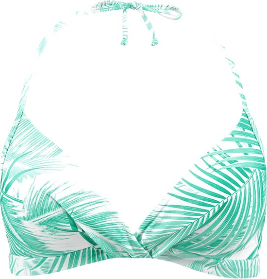 bikini top, swimwear, triangle bikini, palm print, mint green