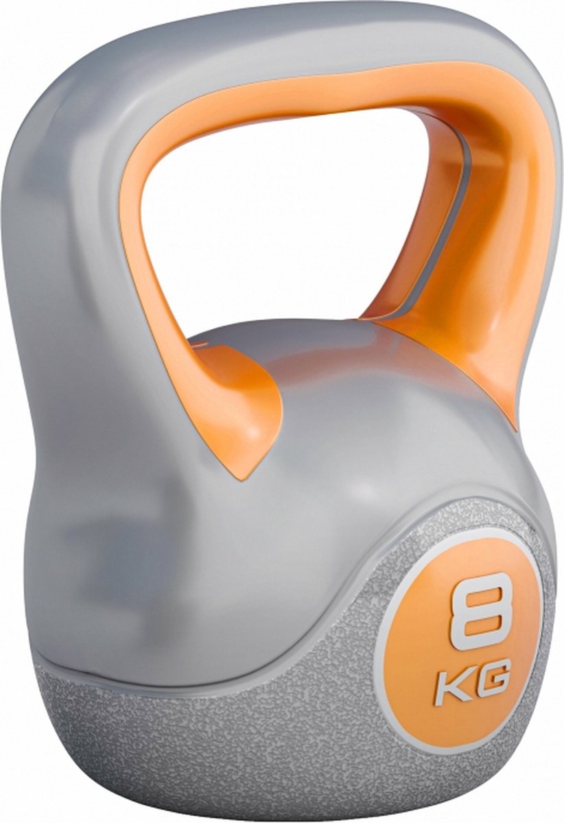 kettlebell, 8 kg, kettlebell metaal, grijs-oranje, fitness