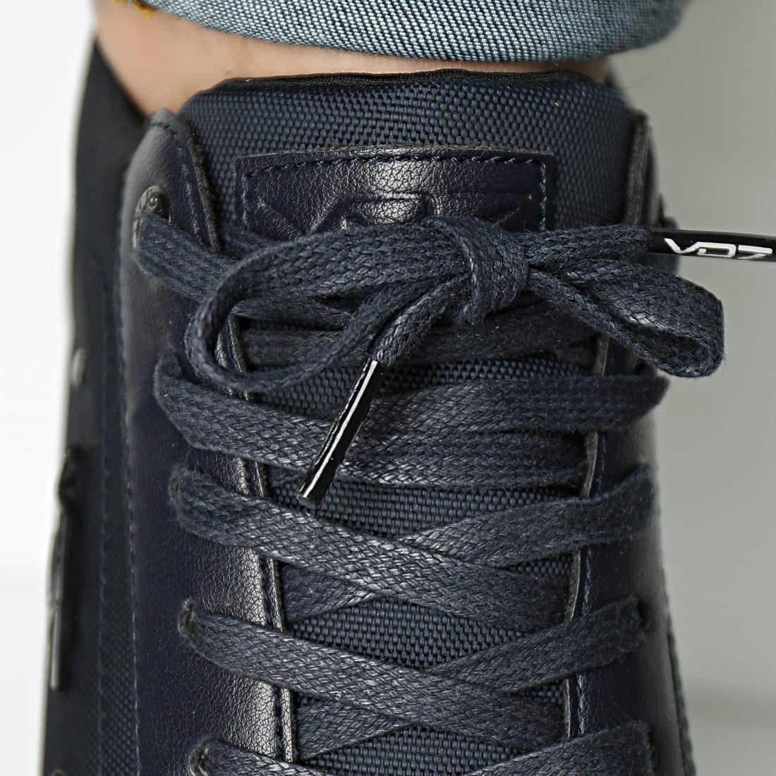 sneaker, laced shoe, navy blue, lace-up, metal aglet