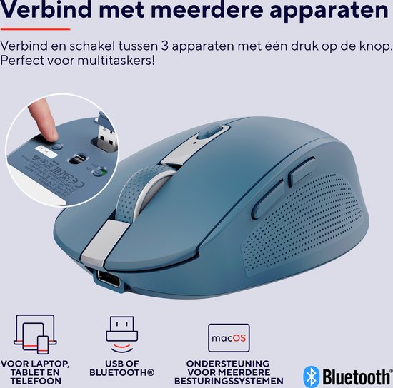 Trust Ozaa Compact - Oplaadbare draadloze muis - USB & Bluetooth - Stil - Blauw