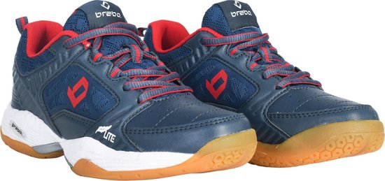 sneakers, blue, red accents, gum sole, athletic shoe