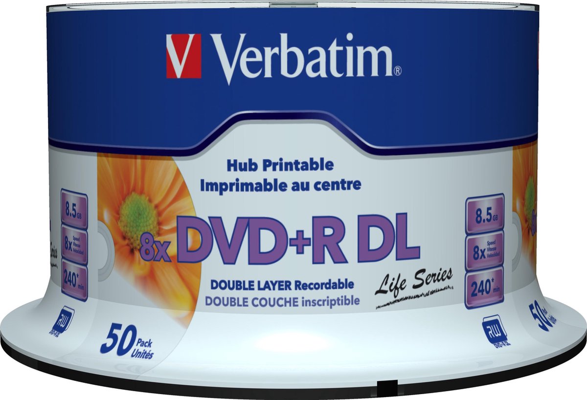 Verbatism DVD+R Double Layer Inkjet Printable 8x Life Series, 50pcs