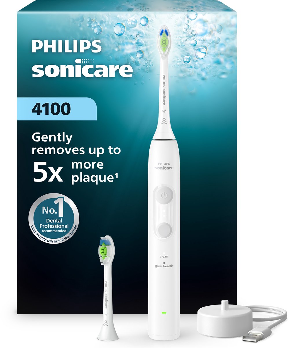 elektrische tandenborstel, sonicare, groene accenten, verwijdert plak, oplader meegeleverd