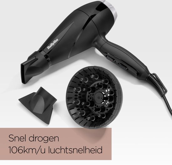 haardroger, droogtrommel, kapselkop, kleurzwart, korte motor