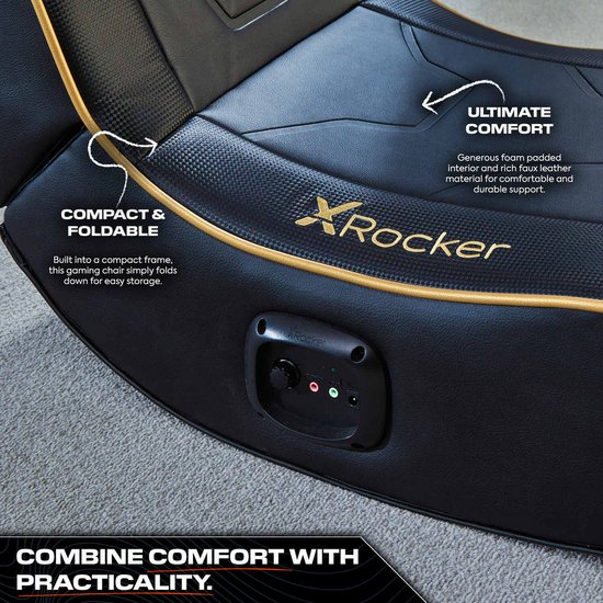 Gamestoel voor kinderen - X Rocker Shadow - inklapbaar - 2.0 audio - 2 speakers - floor rocker – zwart/goud
