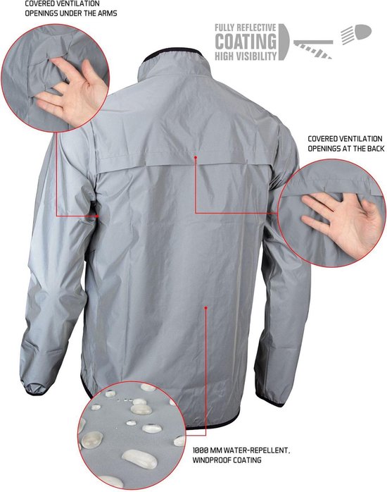 Avento Maat M Reflecterend Hardloopjack Heren - Zilver 