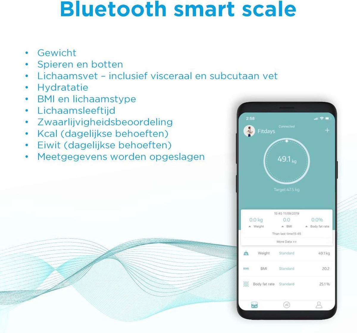Silvergear Bluetooth personenweegschaal - Met lichaamsanalyse - Zwart