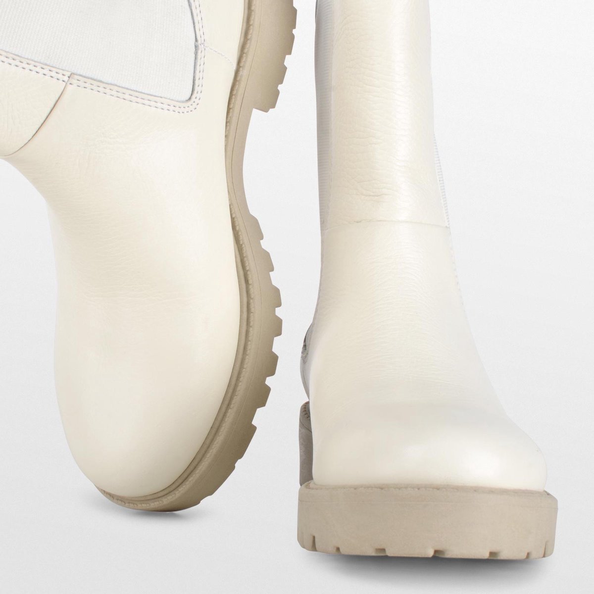 PS Poelman  - Maat 39 - Dames - BOND Leren Chunky Chelsea Enkellaarzen- Wit Crème