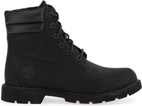 boot, enkellaar, zwart, veters, bontvoering