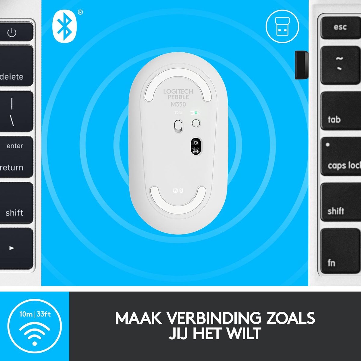 Logitech Pebble M350 - Draadloze Bluetooth Muis - Wit