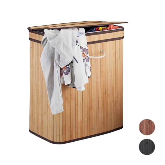 9771-0dfe-44be-b3ce-a17397305200 relaxdays wasmand met deksel - 2 vakken - bamboe wasbox - mand voor wasgoed zwart