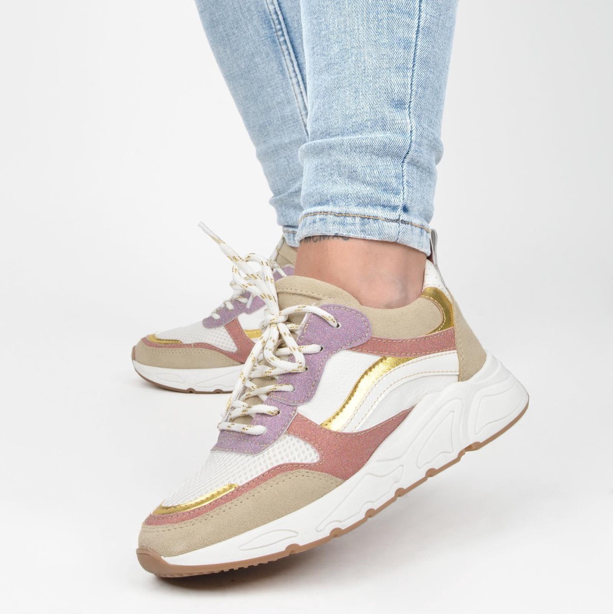 PS Poelman - maat 37 - CAROCEL Dames Sneakers - Beige Multi