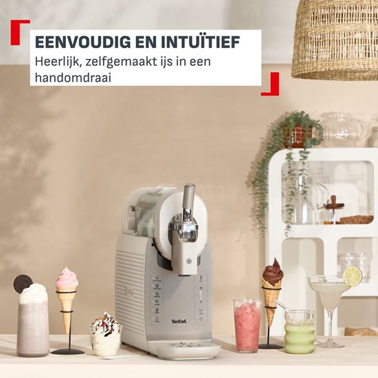 Tefal Freezi IG801A - Softijsmachine & frozen drinks - 5 programma's: Softijs, Frozen Yoghurt, Slushies, Milkshakes, Cocktails - Ingebouwde koeler - Klaar in 30 minuten - Inclusief Accessoires