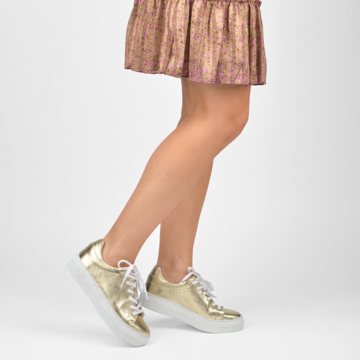 PS Poelman - Maat 39 - TITULAR Dames Casual Leren Tennis Sneaker - Metallic Goud
