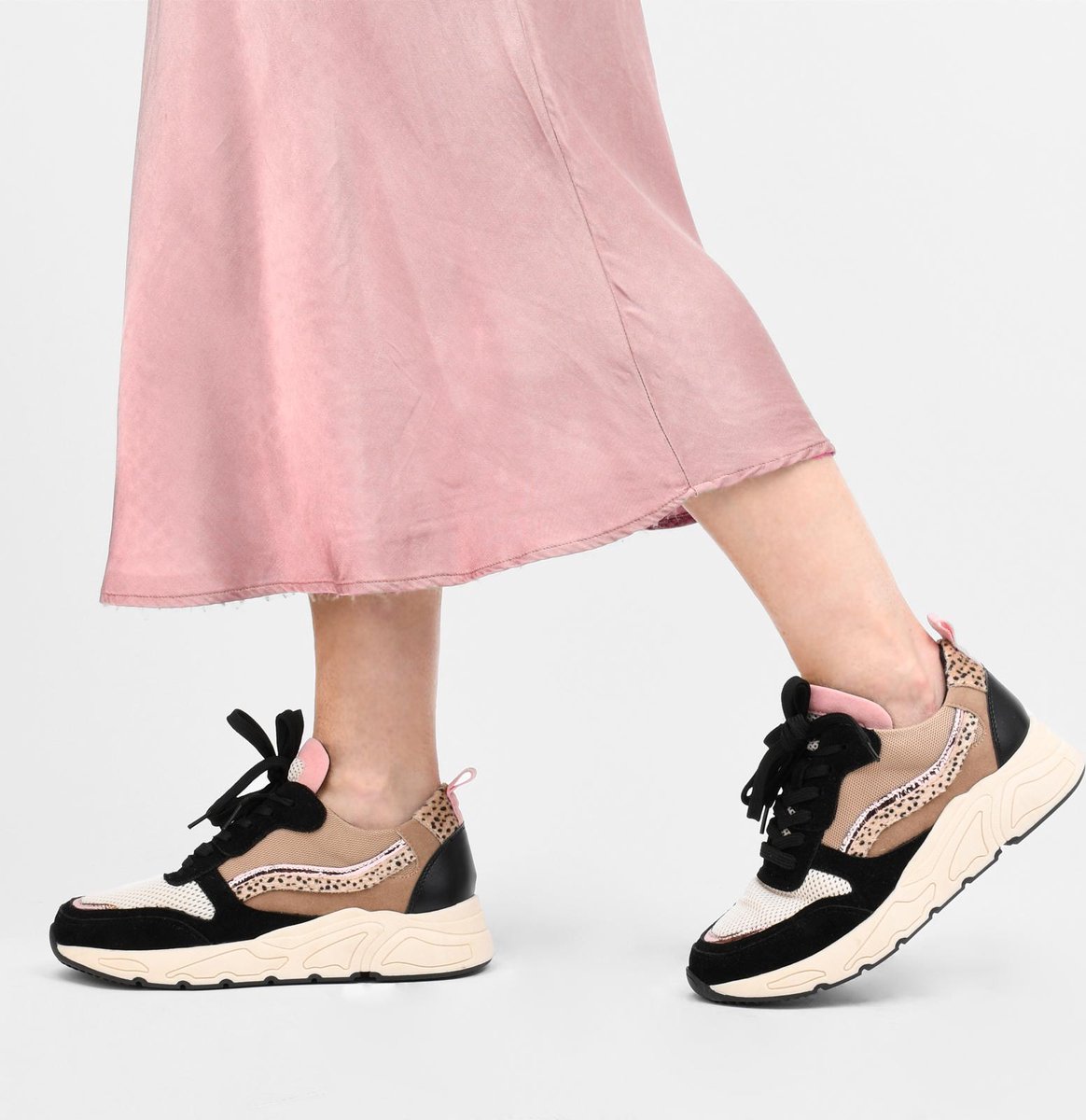 PS Poelman - Maat 37 - Dames - CAROCEL Imitatie Leren Suedè PU Runner Sneakers met Beige Profielzool