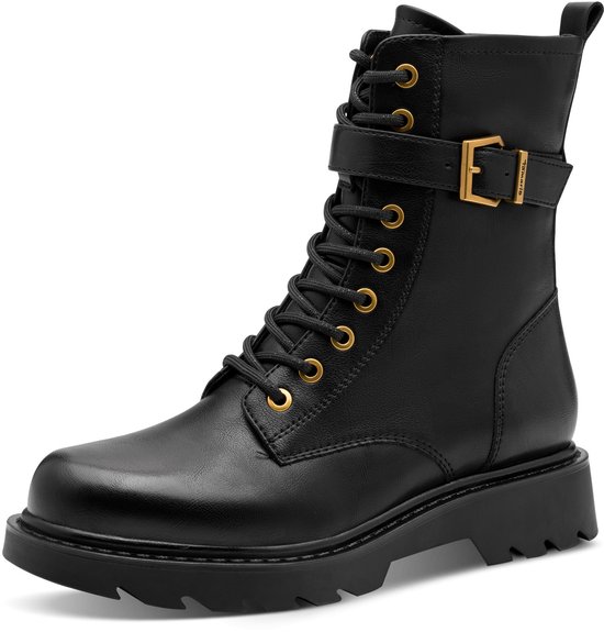 boot, ankle boot, occult buckle, black leather, lug sole