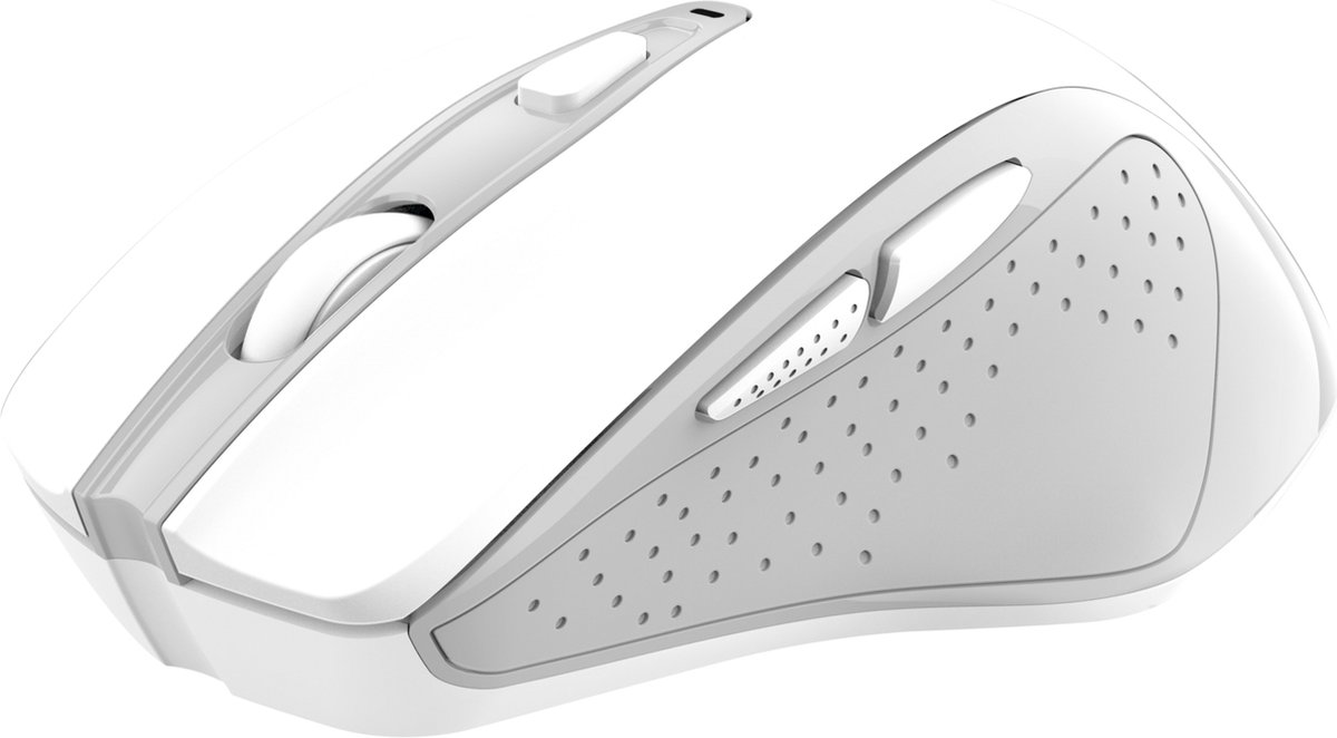 computer-mouse, wireless-mouse, ergonomic, white, perforated-side