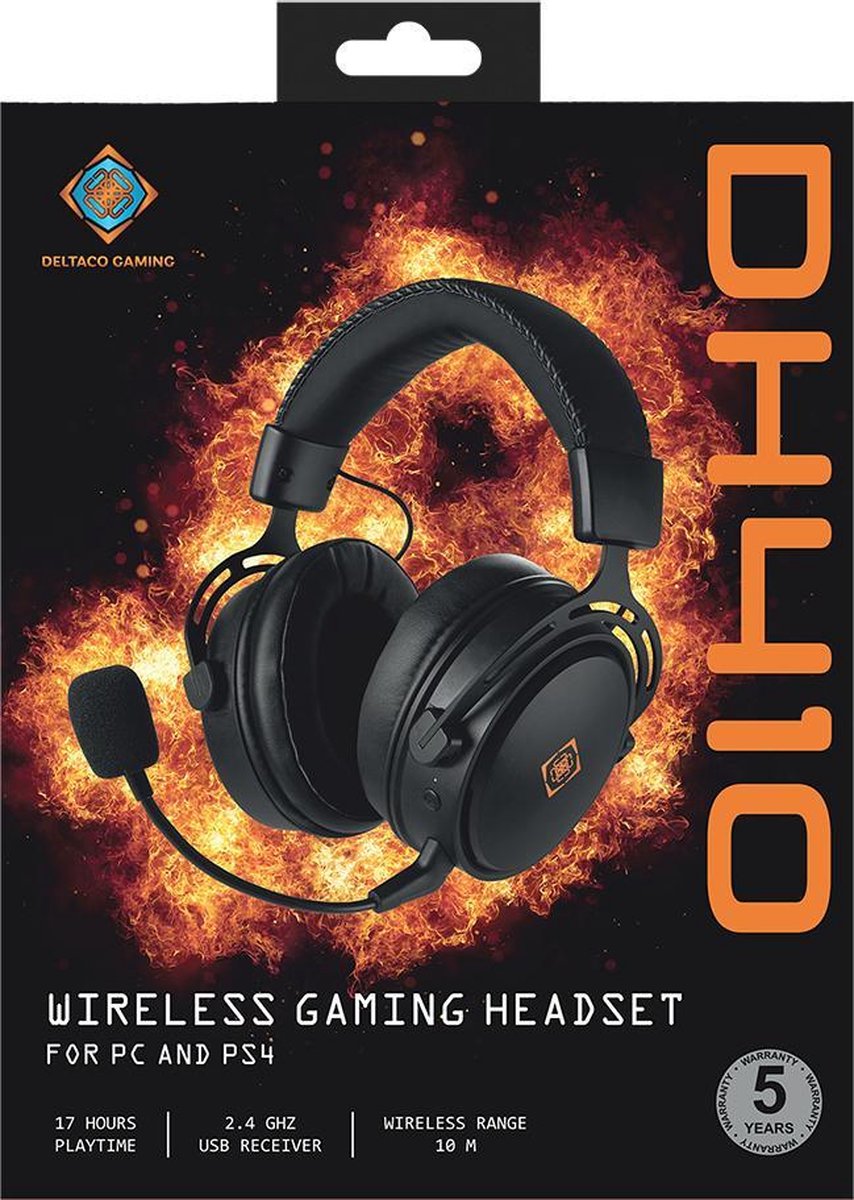 Deltaco Gaming DH410 Wireless Gaming Headset, 2.4 GHz USB receiver, 50 mm drivers, up to 17 hours