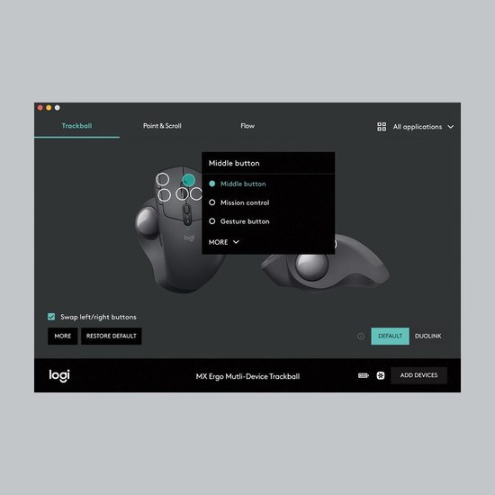 Logitech MX Ergo - Draadloze Ergonomische Trackball Muis